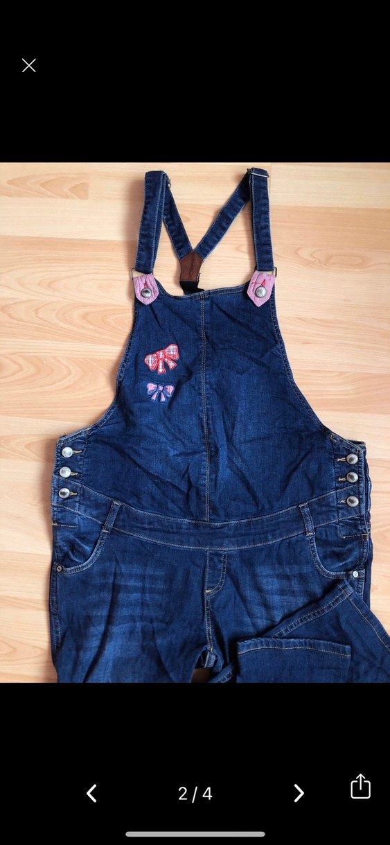 Nakışlı Lacivert Hamile Kot Salopet - Görsel 2