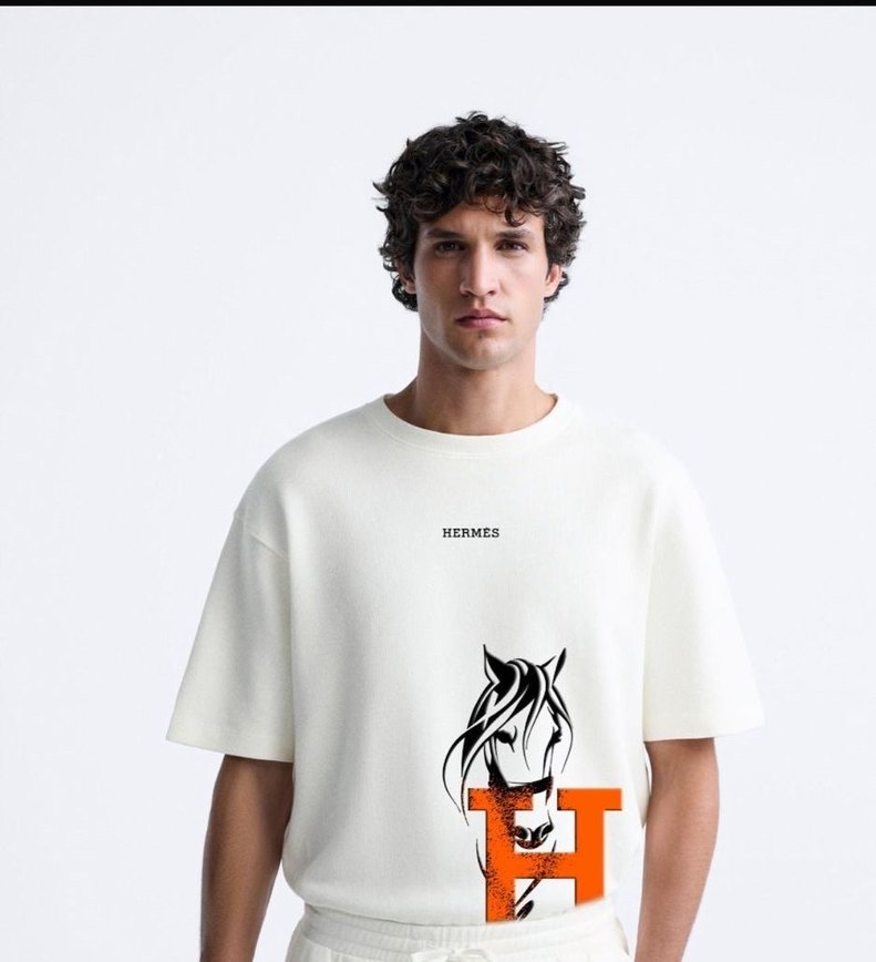 Hermes Beyaz Baskılı Erkek Tişört - Görsel 2