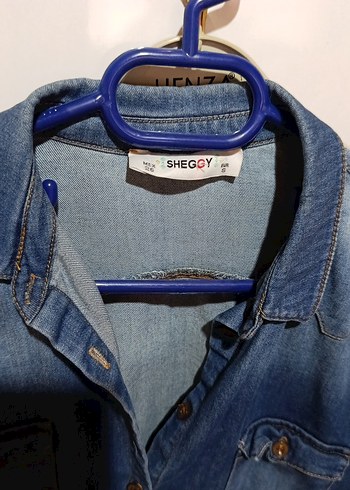 Düğmeli Uzun Kollu Mavi Denim Kadın Gömlek - Görsel 2