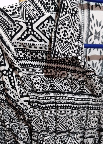 Uzun Kollu Bohem Desenli Gri Kadın Gömlek - Görsel 5