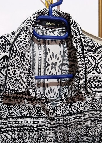 Uzun Kollu Bohem Desenli Gri Kadın Gömlek - Görsel 4