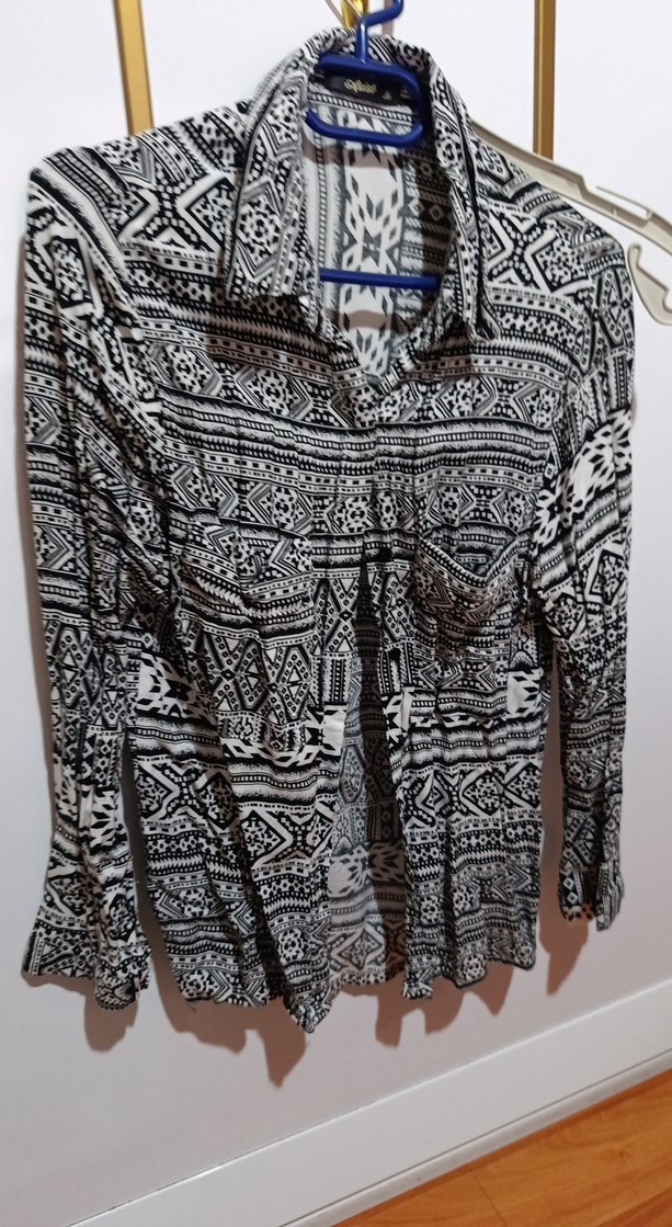 Uzun Kollu Bohem Desenli Gri Kadın Gömlek - Görsel 2