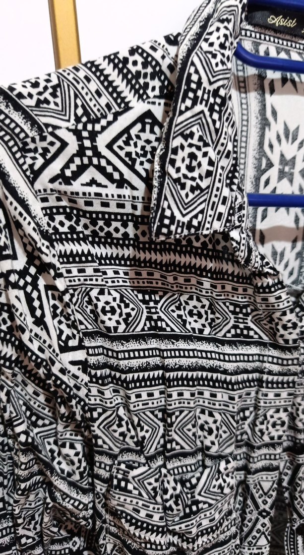 Uzun Kollu Bohem Desenli Gri Kadın Gömlek - Görsel 5