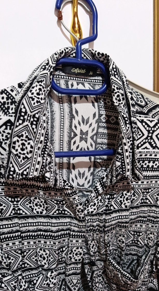 Uzun Kollu Bohem Desenli Gri Kadın Gömlek - Görsel 4