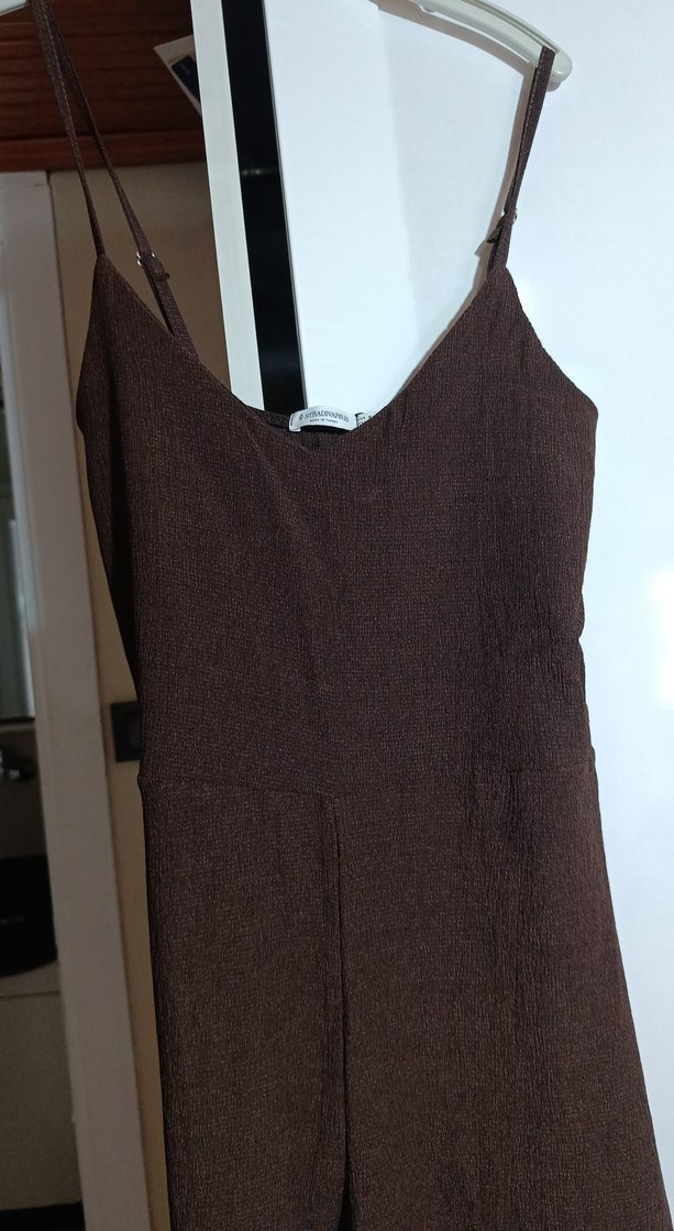 V Yaka dökümlü Uzun Kadın Tulum - Görsel 3