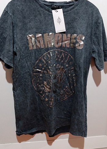 Antrasit renk, Rahat Kesim Kısa Kollu romones baskılı T-shirt - Görsel 2