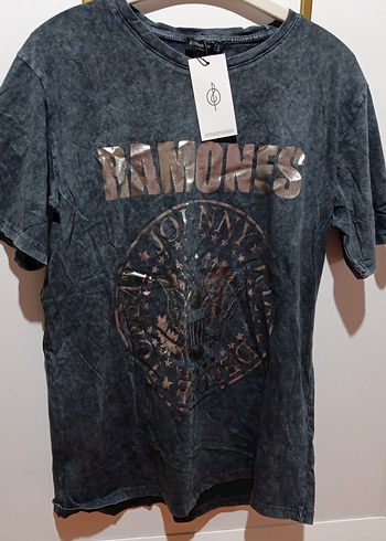 Antrasit renk, Rahat Kesim Kısa Kollu romones baskılı T-shirt - Görsel 3