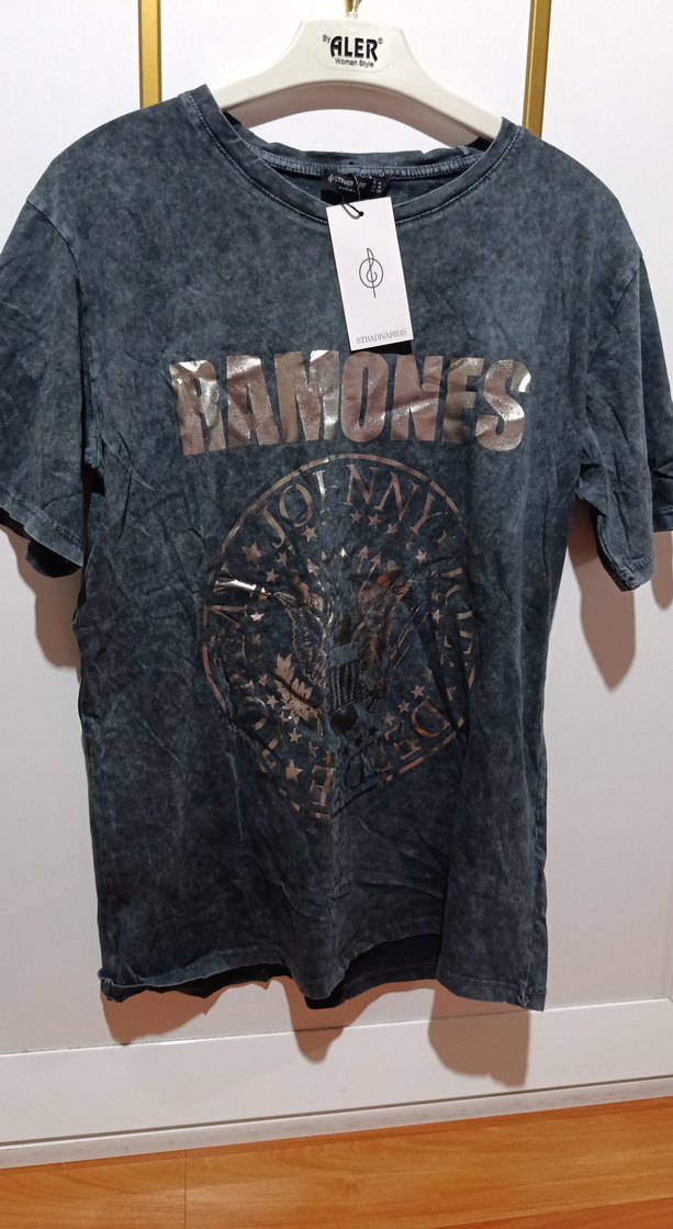 Antrasit renk, Rahat Kesim Kısa Kollu romones baskılı T-shirt - Görsel 2