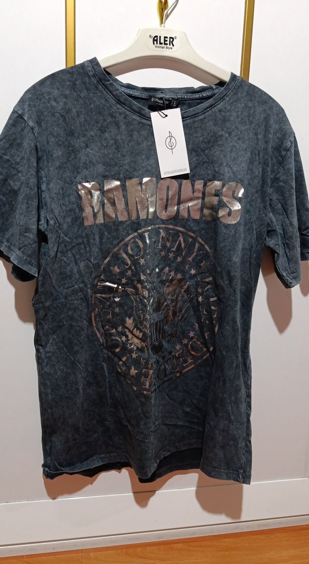 Antrasit renk, Rahat Kesim Kısa Kollu romones baskılı T-shirt - Görsel 3