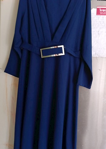 Kemerli Lacivert Uzun Kadın Elbise - Görsel 4