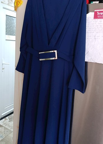 Kemerli Lacivert Uzun Kadın Elbise - Görsel 3