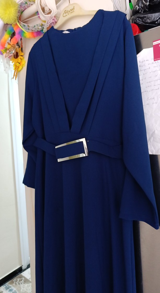 Kemerli Lacivert Uzun Kadın Elbise - Görsel 5