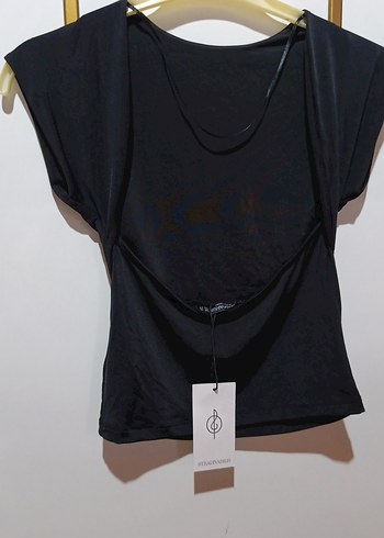 Siyah Mini crop sırt dekolteli Kadın Bluz - Görsel 4