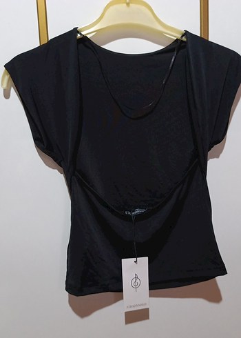 Siyah Mini crop sırt dekolteli Kadın Bluz - Görsel 3