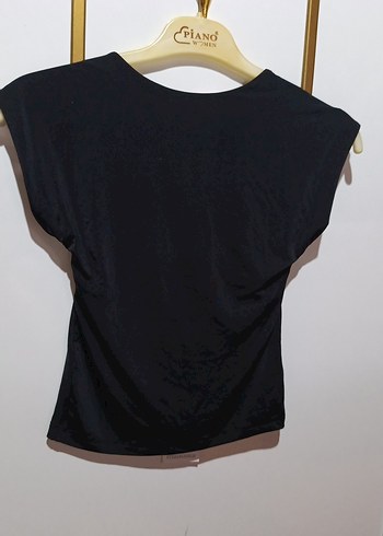 Siyah Mini crop sırt dekolteli Kadın Bluz - Görsel 2