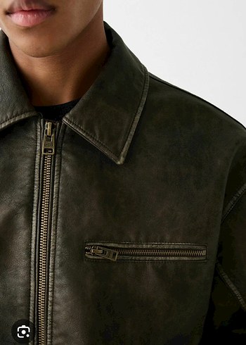 Bershka Faux Leather Vintage Ceket - Görsel 3