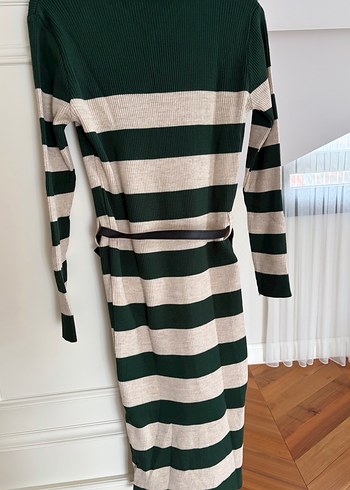 Uzun Kollu Çizgili Triko Elbise - Görsel 2