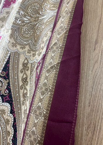 Bordo Bohem Kadın Saten Şal - Görsel 2