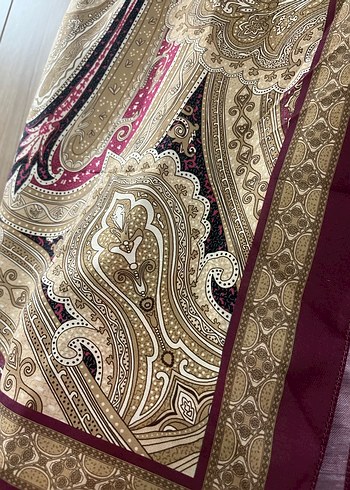 Bordo Bohem Kadın Saten Şal - Görsel 4