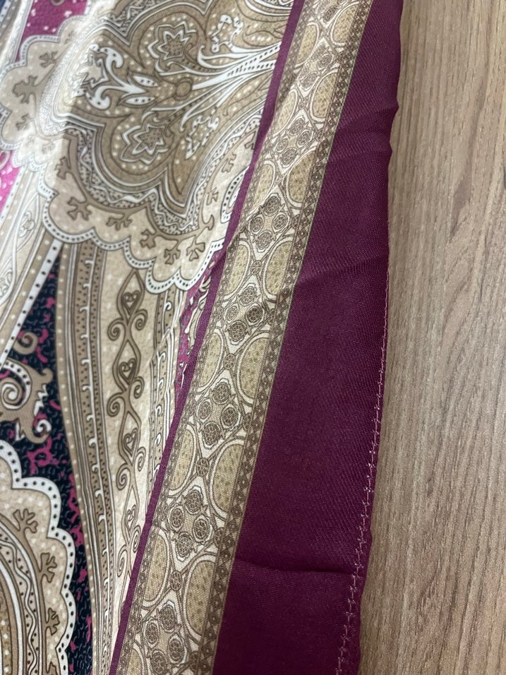 Bordo Bohem Kadın Saten Şal - Görsel 2