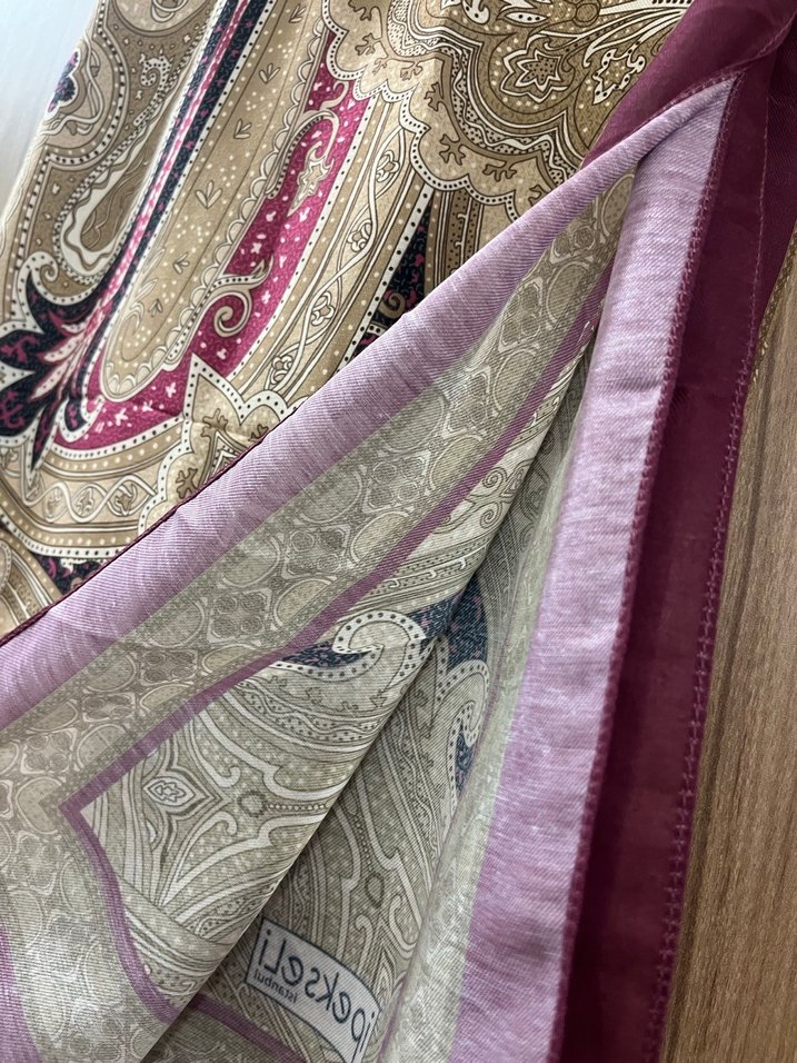 Bordo Bohem Kadın Saten Şal - Görsel 3