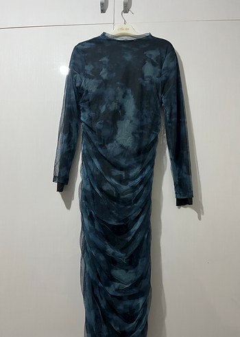 Kadın Lacivert Uzun Drapeli Batik Elbise - Görsel 2