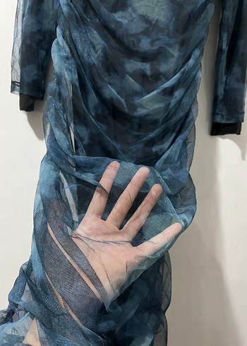 Kadın Lacivert Uzun Drapeli Batik Elbise - Görsel 4