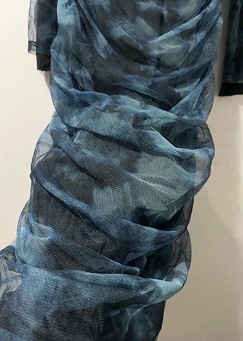 Kadın Lacivert Uzun Drapeli Batik Elbise - Görsel 5