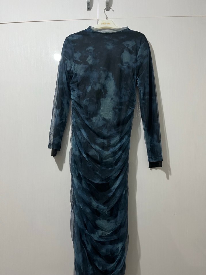 Kadın Lacivert Uzun Drapeli Batik Elbise - Görsel 2