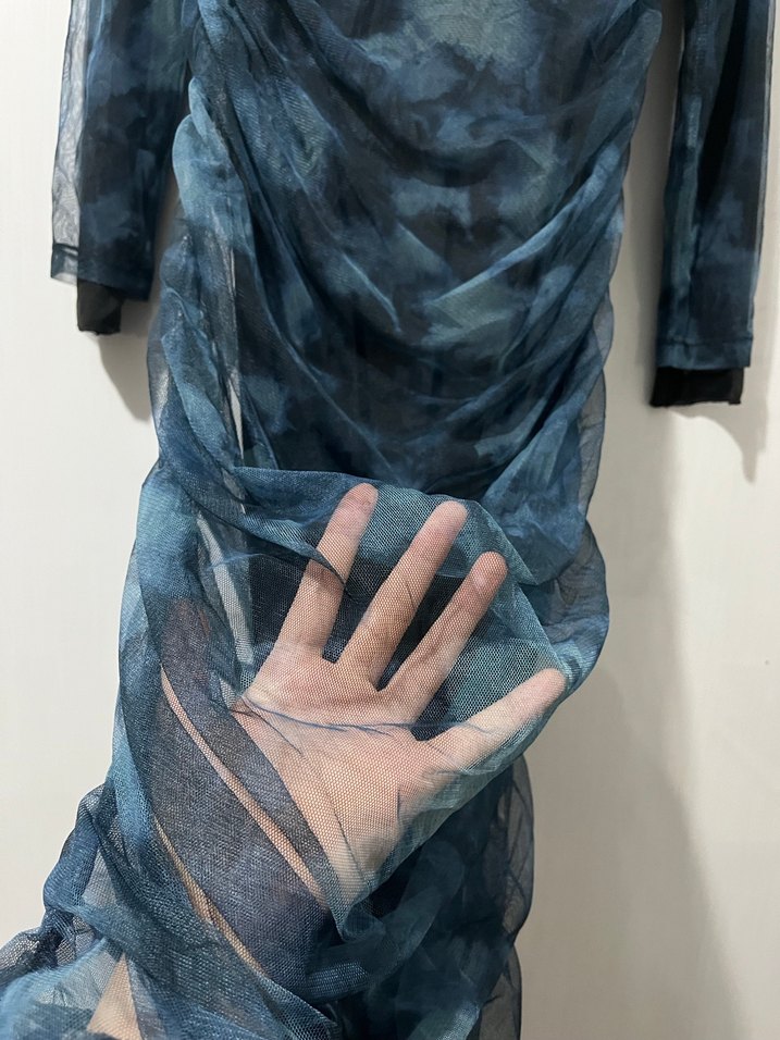 Kadın Lacivert Uzun Drapeli Batik Elbise - Görsel 4