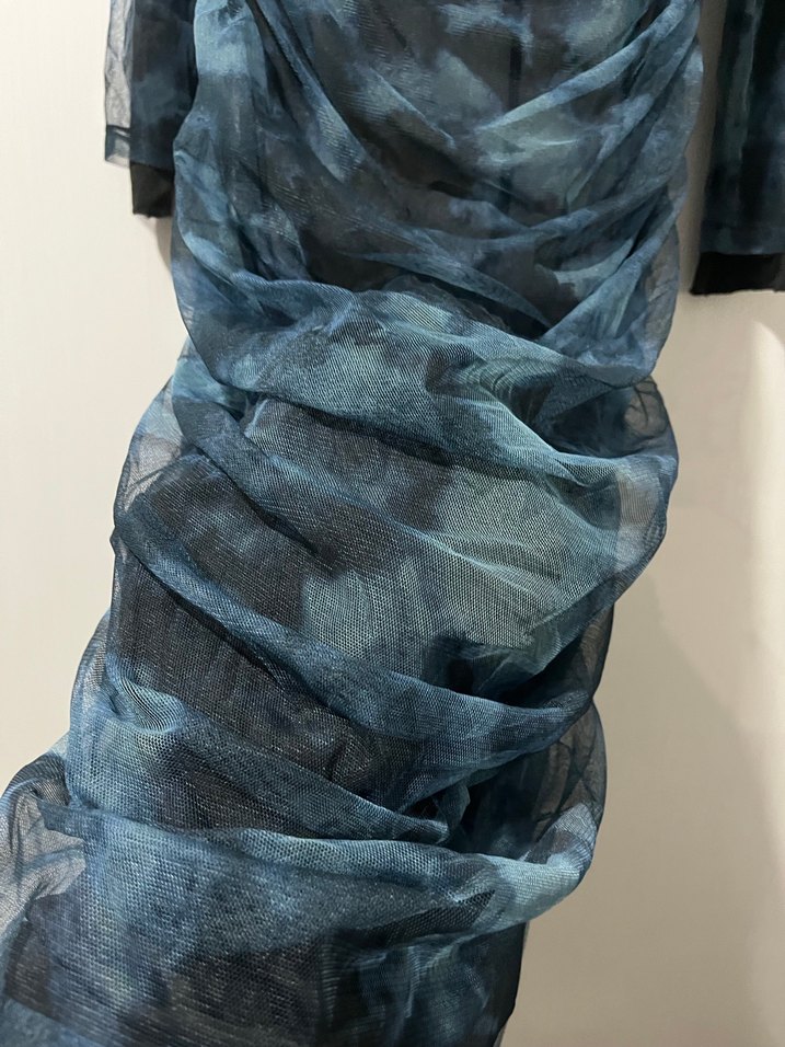 Kadın Lacivert Uzun Drapeli Batik Elbise - Görsel 5