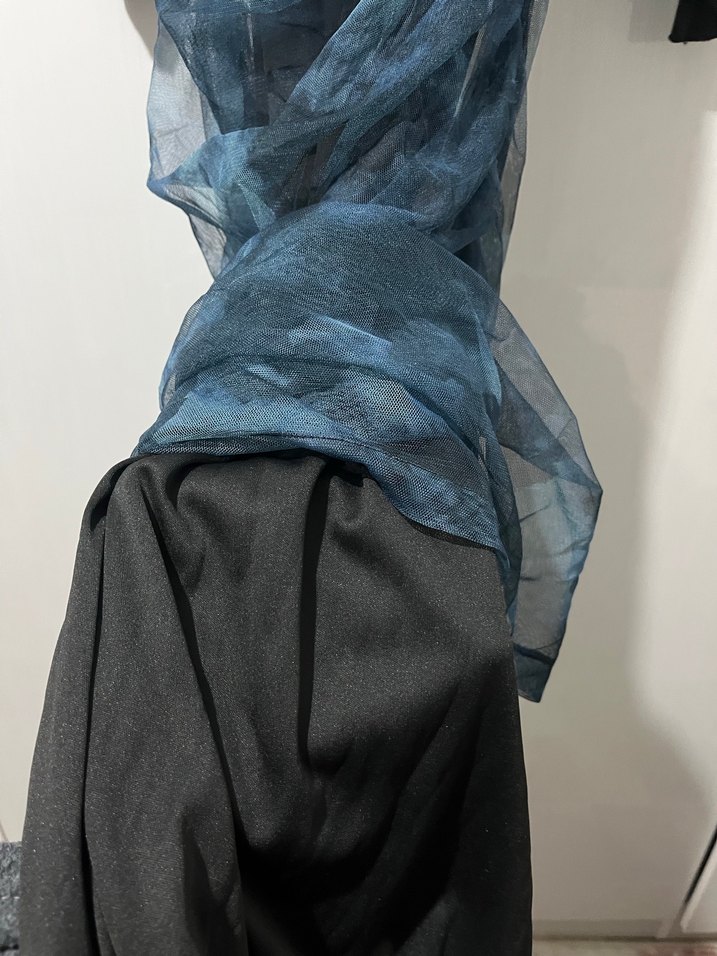 Kadın Lacivert Uzun Drapeli Batik Elbise - Görsel 3