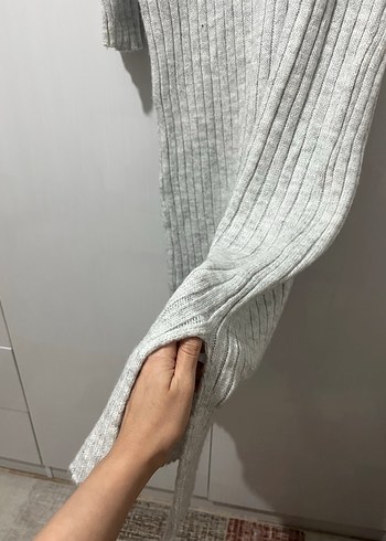 Gri Triko Boğazlı Uzun Kadın Elbise - Görsel 6