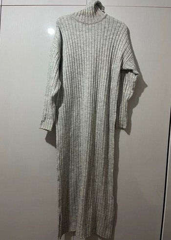 Gri Triko Boğazlı Uzun Kadın Elbise - Görsel 3