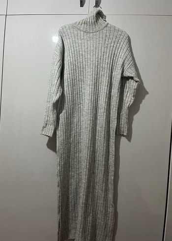 Gri Triko Boğazlı Uzun Kadın Elbise - Görsel 2