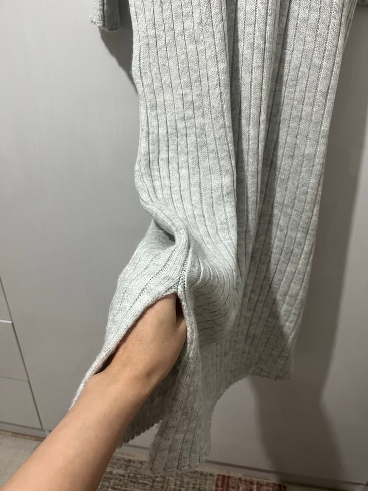 Gri Triko Boğazlı Uzun Kadın Elbise - Görsel 5