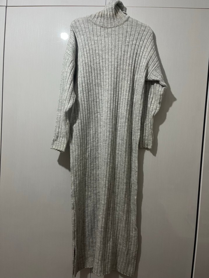 Gri Triko Boğazlı Uzun Kadın Elbise - Görsel 3