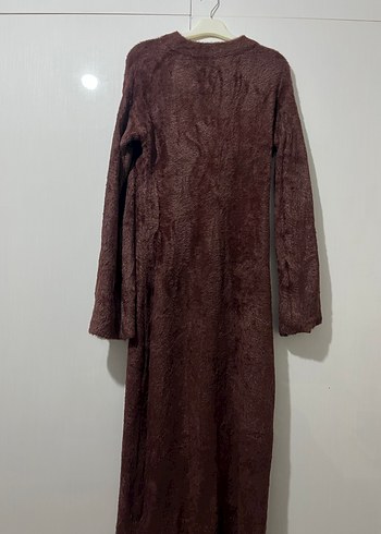 Uzun Kahverengi Bol Kesim Kadın elbise - Görsel 2