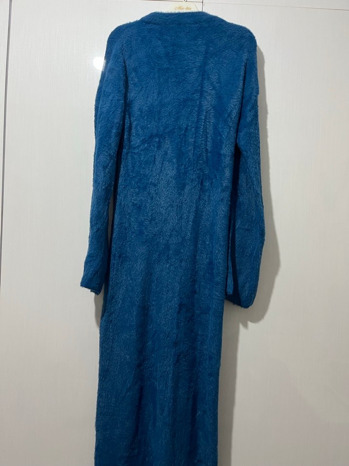 Lacivert Uzun Örme pamuk Elbise - Görsel 3