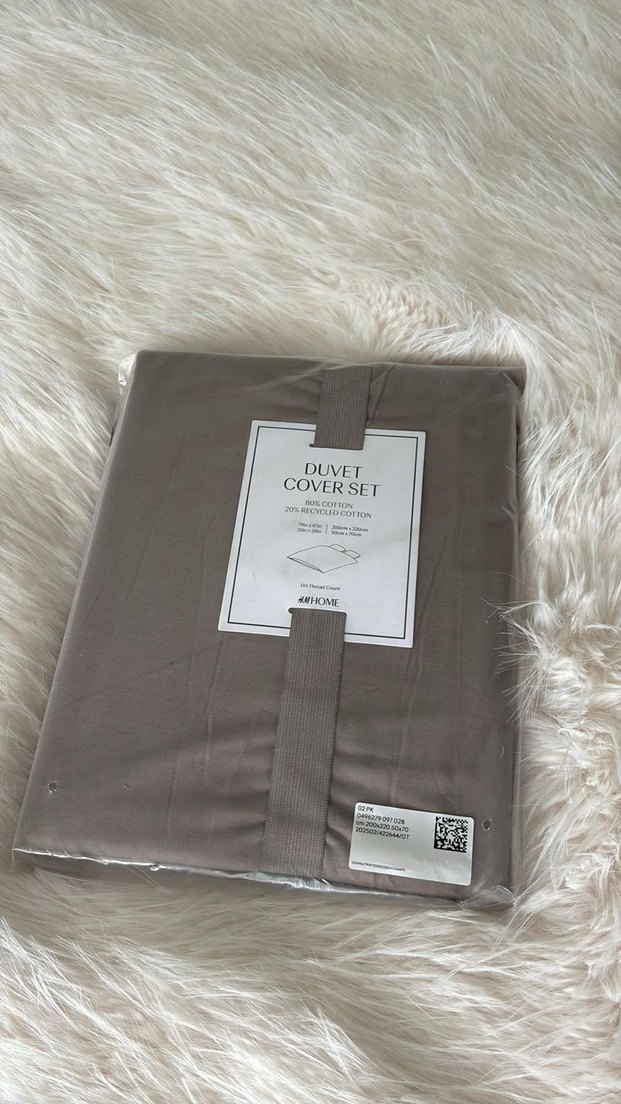 H&M HOME ÇİFT KİŞİLİK Bej Gri Düz Nevresim Takımı - Görsel 2