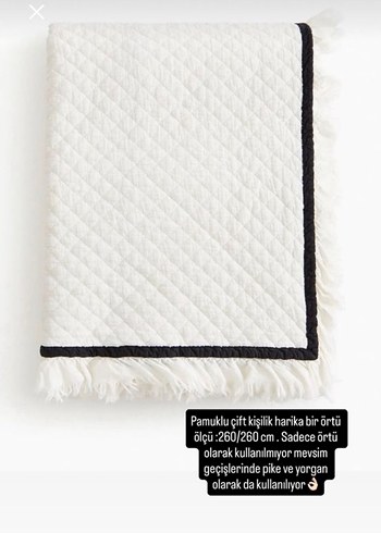 H&M Beyaz Gri Kenarlı Yatak Örtüsü - Görsel 3