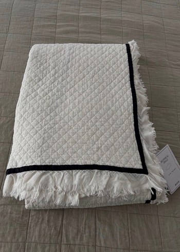 H&M Beyaz Gri Kenarlı Yatak Örtüsü - Görsel 4