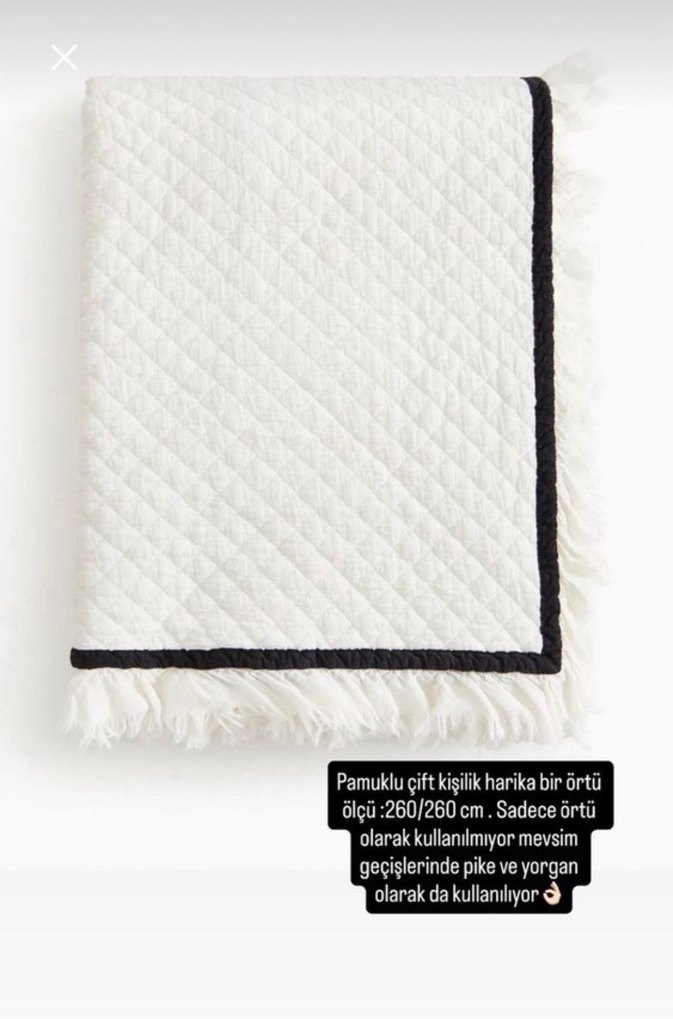 H&M Beyaz Gri Kenarlı Yatak Örtüsü - Görsel 3