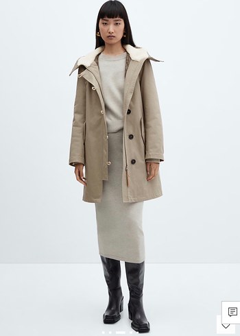 MANGO KÜRK YAKALI MİDİ PARKA - Görsel 3