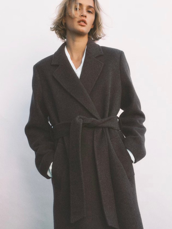 H&M YÜN KARIŞIMLI VE KUŞAKLI KABAN - Görsel 4