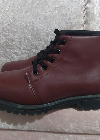 Bordo Deri Kadın Bot - Görsel 2