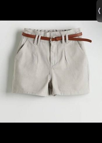 Kemerli Bej Kadın Bermuda Şort - Görsel 2