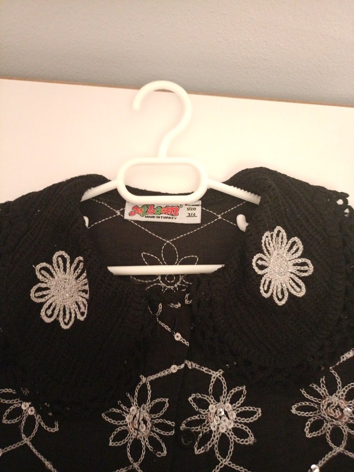 Boncuk İşlemeli Siyah kız çocuk gömlek - Görsel 4