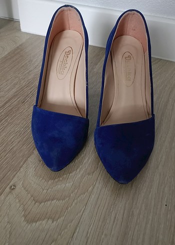 Mavi Süet Topuklu Kadın Stiletto - Görsel 4