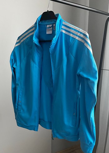 Adidas Orijinal. Mavi Parlak Fermuarlı Kadın Spor Ceket - Görsel 2